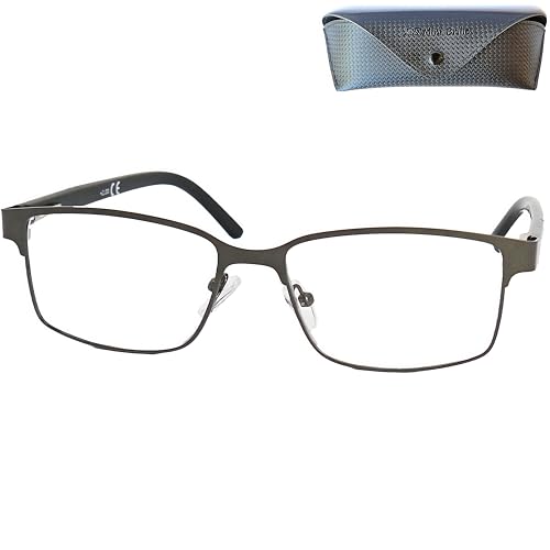 Dünne Metall Lesebrille mit rechteckigen Gläsern, Gratis Etui, Edelstahl Brillengestell (Graphit), Lesehilfe Herren und Damen +2.5 Dioptrien von Mini Brille