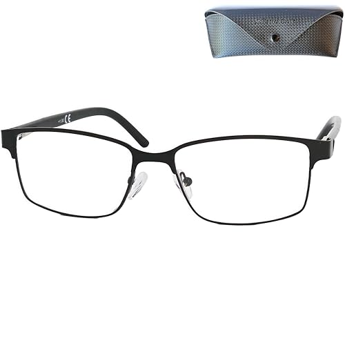 Dünne Metall Lesebrille mit rechteckigen Gläsern, Gratis Etui, Edelstahl Brillengestell (Schwarz), Lesehilfe Herren und Damen +2.5 Dioptrien von Mini Brille