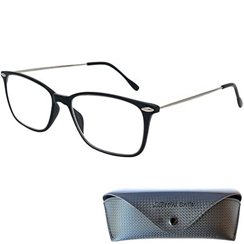 Mini Brille Leichte Anti Blaulicht Brille Lesebrille Rechteckig, Gratis Etui, Kunststoff Rahmen (Schwarz) mit Metall Bügeln, Blaulichtfilter Brille Damen und Herren 2.0 Dioptrien von Mini Brille