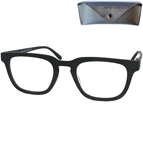 Lesebrille Dicker Rahmen Rechteckig, Gratis Etui, Kunststoff Brillengestell (Schwarz), Lesehilfe Herren und Damen +2.0 Dioptrien von Mini Brille