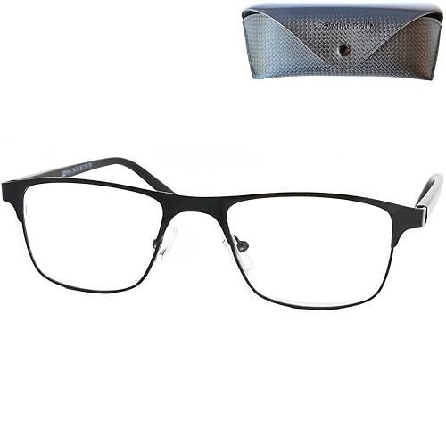Metall Anti Blaulicht Brille Lesebrille mit rechteckigen Gläsern, Gratis Etui, Edelstahl Rahmen (Schwarz), Eckige Blaulichtfilter Brille Herren und Damen +2.0 Dioptrien von Mini Brille