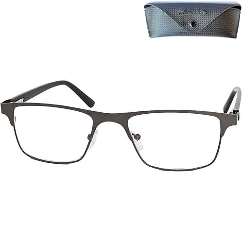 Metall Lesebrille mit rechteckigen Gläsern - mit Gratis Etui, Edelstahl Brillengestell (Graphit), Eckige Lesehilfe Herren und Damen +1.0 Dioptrien von Mini Brille
