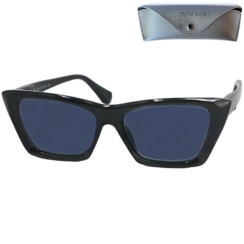 Klobige Sonnenbrille mit Sehstärke, Oversize Kunststoff Cateye Dicker Rahmen (Schwarz), Gratis Etui, Lesesonnenbrille Damen +2.0 Dioptrien von Mini Brille