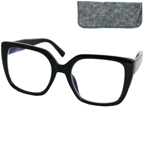 Lesebrille Damen Stilvolle Schmetterling mit großen kratzfesten Gläsern, Gratis Etui, Kunststoff Dicker Rahmen Rechteckig (Schwarz), Moderne Lesehilfe +1.0 Dioptrien von Mini Brille