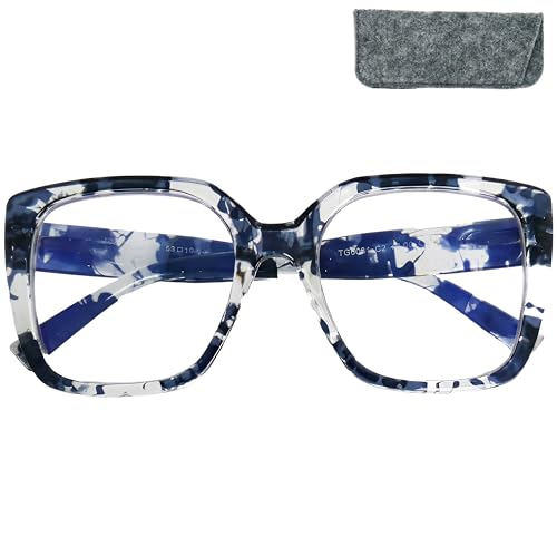 Blaufilter Schmetterling Damen mit großen kratzfesten Gläsern, Gratis Etui, Kunststoff Dicker Rahmen Rechteckig (Leopard Transparent), Blaulichtfilter Brille +1.5 Dioptrien von Mini Brille
