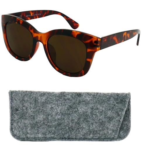 Mini Brille Retro Sonnenbrille mit Sehstärke, Kunststoff Dicker Rahmen (Leopardenmuster Braun) und großen Gläsern, Gratis Etui, Lesesonnenbrille Stilvolle Damen +2.0 Dioptrien von Mini Brille