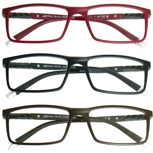Stabile 3 Stück Set Anti Blaulicht Brille, Rechteckig Kunststoff Rahmen mit Federscharnier, Blaulichtfilter Brille Herren und Damen +2.5 Dioptrien von Mini Brille
