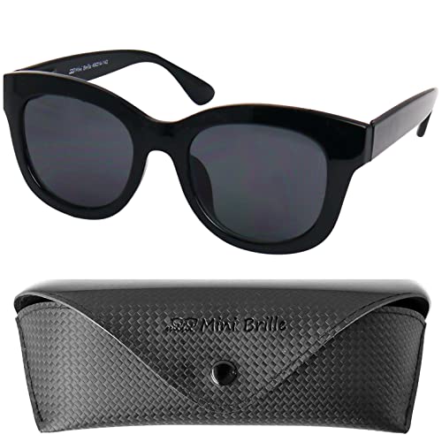 Mini Brille Stilvolle Retro Sonnenbrille mit Sehstärke, Kunststoff Brillengestell mit Dicker Rahmen (Schwarz) und großen Gläsern, Gratis Etui, Lesesonnenbrille Damen +1.0 Dioptrien von Mini Brille