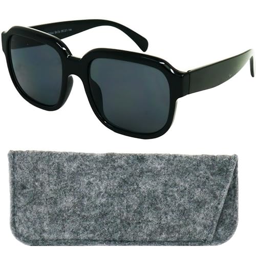 Mini Brille Stilvolle Sonnenbrille mit Sehstärke, Kunststoff Dicker Rahmen (Schwarz) XL großen Gläsern, Gratis Etui, Vintage Lesesonnenbrille Damen auch Herren +2.0 Dioptrien von Mini Brille