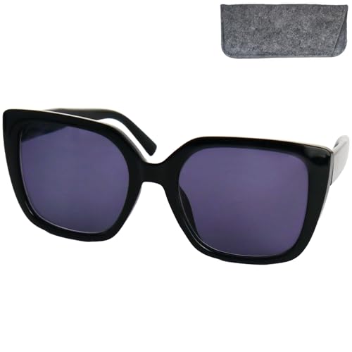 Mini Brille Stylisch Schmetterling Sonnenbrille Damen mit Sehstärke, Kunststoff Brillengestell mit (Schwarz) und großen Gläsern, Gratis Etui, Lesesonnenbrille +2.0 Dioptrien von Mini Brille