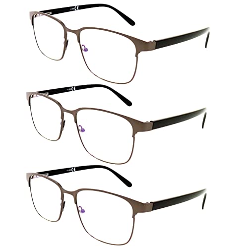 Mini Brille 3 Stück Set Vintage Anti Blaulicht Brille Lesebrille mit großen Gläsern, Metall Rahmen und Kunststoff Brillenbügel (Graphit), Blaulichtfilter Brille Herren und Damen 1.5 Dioptrien von Mini Brille