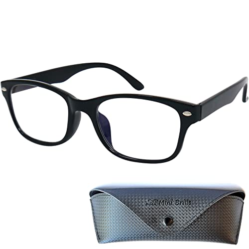 Mini Brille Modische Anti Blaulicht Brille Lesebrille mit transparenten Gläsern, Gratis Etui, Kunststoff Rahmen (Schwarz), Blaulichtfilter Brille Damen und Herren 1.0 Dioptrien von Mini Brille