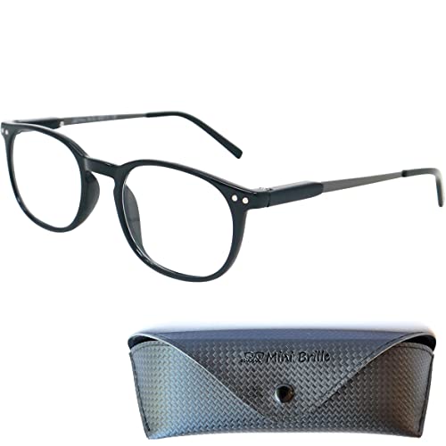 Mini Brille Nerd Pin Anti Blaulicht Brille Lesebrille, Gratis Etui, Kunststoff Rahmen und Metall Bügeln mit Federscharnier (Schwarz), Blaulichtfilter Brille Herren und Damen 1.5 Dioptrien von Mini Brille