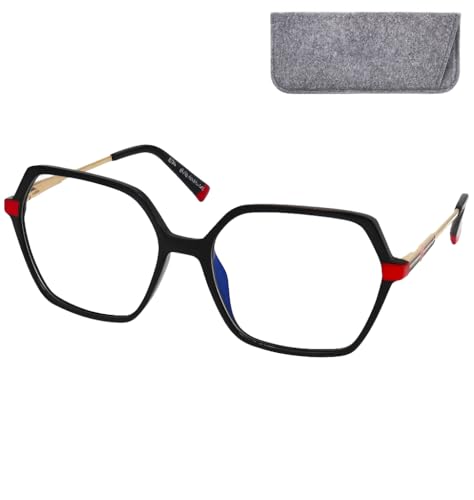 Oversize Lesebrille Damen Sechseckig mit große kratzfeste Gläsern, Leichten Kunststoff Brillengestell mit Metall Bügeln (Schwarz), Moderne Lesehilfe mit Etui +2.5 Dioptrien von Mini Brille