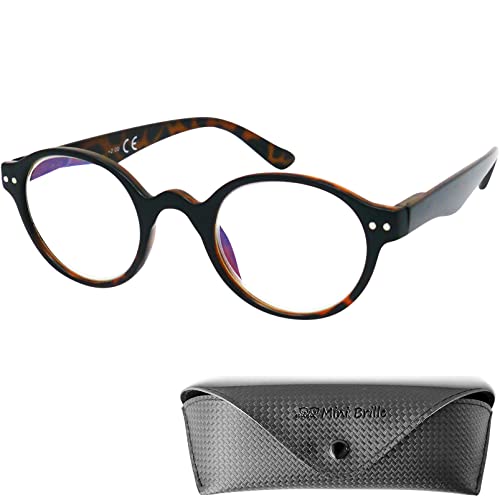 Mini Brille Professor Lesebrille mit Runden ovalen Gläsern - mit Gratis Etui, Vintage Retro Stil Kunststoff Rahmen (Leopardenmuster), Lesehilfe Herren und Damen +1.5 Dioptrien von Mini Brille