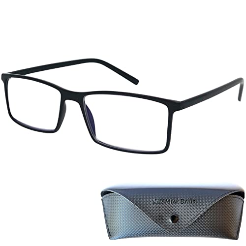 Mini Brille Rechteckige Lesebrille mit großen Gläsern - mit Gratis Etui und Brillenputztuch, TR90 Kunststoff Rahmen (Schwarz), Lesehilfe Herren und Damen +1.0 Dioptrien von Mini Brille