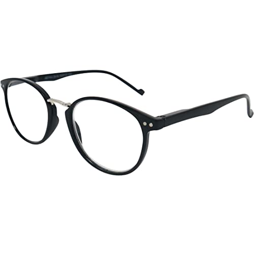 Mini Brille Stylische Lesebrille mit Runden Gläsern, Gratis Etui, Kunststoff Rahmen (Schwarz) mit Metall Brücke, Brille mit Sehstärke, Lesehilfe Damen und Herren +1.5 Dioptrien von Mini Brille