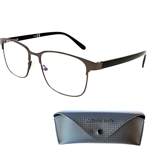 Mini Brille Vintage Anti Blaulicht Brille Lesebrille mit großen Gläsern, Gratis Etui, Metall Rahmen und Kunststoff Brillenbügel (Graphit), Blaulichtfilter Brille Herren und Damen 1.0 Dioptrien von Mini Brille