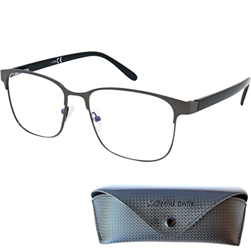 Mini Brille Vintage Lesebrille mit großen Gläsern - mit Gratis Etui, Metall Rahmen und Kunststoff Brillenbügel (Graphit), Lesehilfe für Damen und Herren +2.0 Dioptrien von Mini Brille