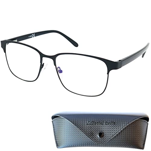 Mini Brille Vintage Lesebrille mit großen Gläsern - mit Gratis Etui, Metall Rahmen und Kunststoff Brillenbügel (Schwarz), Lesehilfe für Damen und Herren +1.5 Dioptrien von Mini Brille