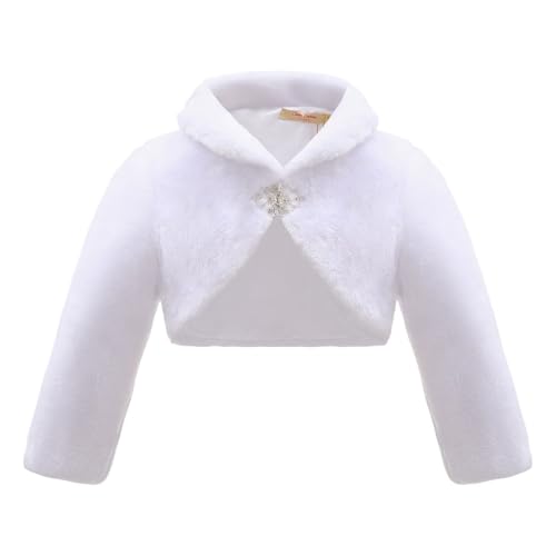 Mini Mart Online Limited Mädchen Bolero Jacke Kunstfell Elegant Langarm Shrug mit Strass Verschluss für Hochzeit Party Besondere Anlässe Weiß Elfenbein, weiß, 5-6 Jahre von Mini Mart Online Limited
