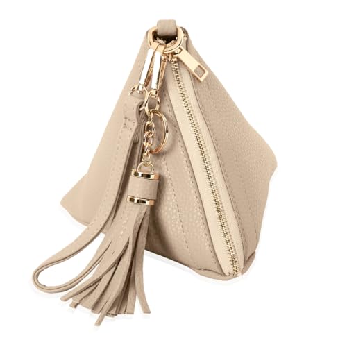 Dreieckige Tasche, Handgelenk-Clutch, Make-up-Tasche, Organizer, geometrisch, vegan, Kunstleder, Pyramiden-Geldbörse, Geschenk, Hellbeige von Mini Momo
