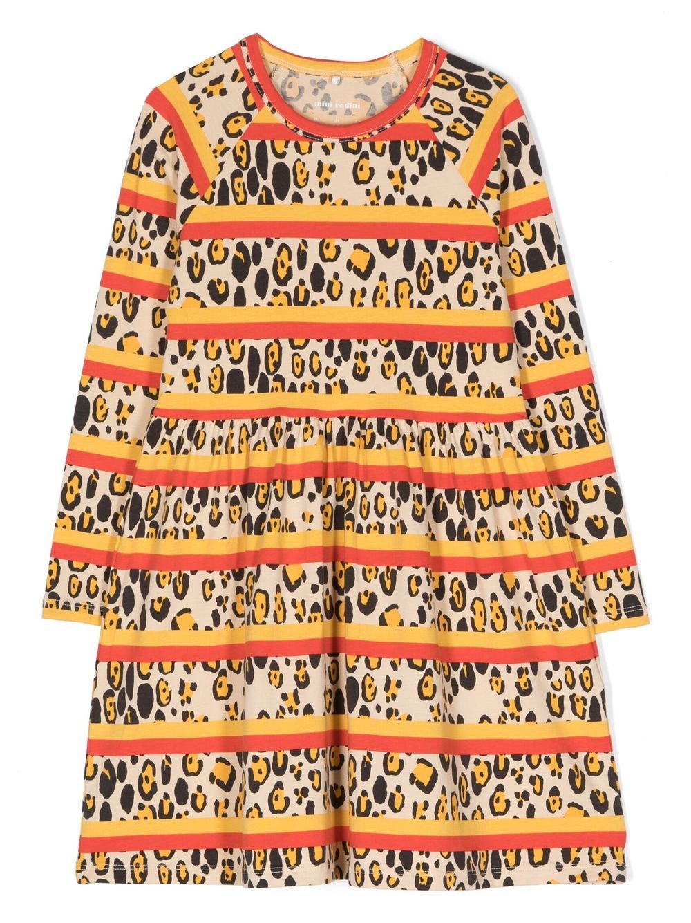 Mini Rodini Gestreiftes Kleid mit Leoparden-Print - Gelb von Mini Rodini