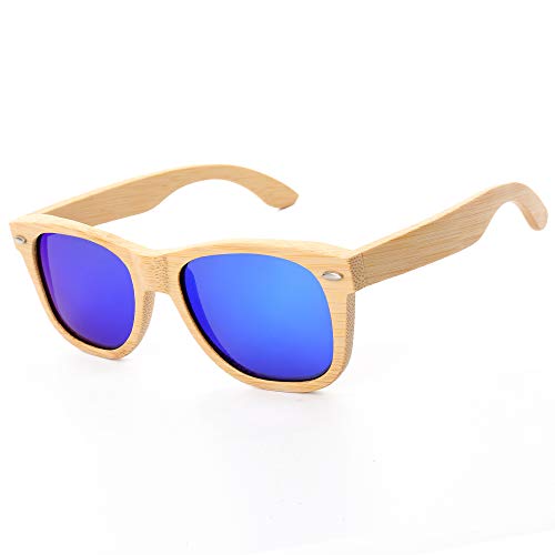 Mini Tree Bambus Sonnenbrille Herren Polarisierte Handgefertigte Cat.3 Floating Retro Sun Brille für Damen UV400 Schutz (Bambus, Blau)… von Mini Tree