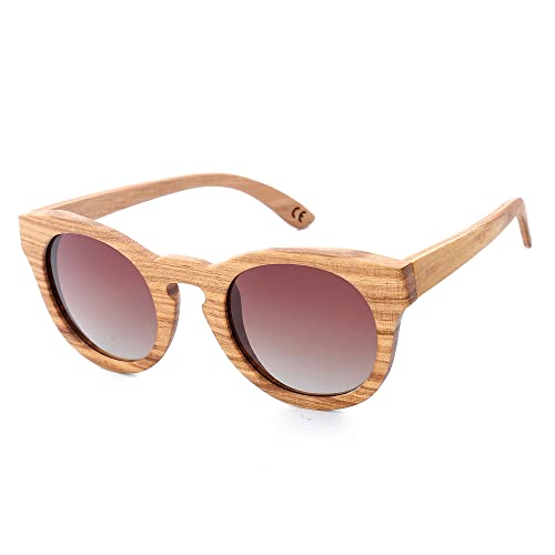 Mini Tree Sonnenbrille Holz Herren Polarisiert Verspiegelt Handgefertigte Cat.3 Floating Retro Rund Sun Brille für Damen UV400 Schutz (Holzrahmen Braune Linse) von Mini Tree