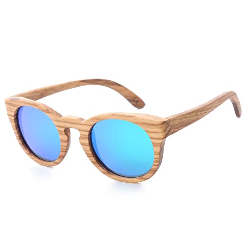 Mini Tree Sonnenbrille Holz Herren Polarisiert Verspiegelt Handgefertigte Cat.3 Floating Retro Rund Sun Brille für Damen UV400 Schutz (Holzrahmen Grüne Linse) von Mini Tree