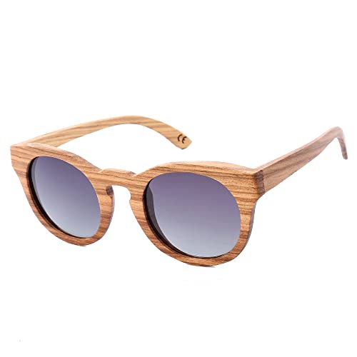 Mini Tree Sonnenbrille Holz Herren Polarisiert Verspiegelt Handgefertigte Cat.3 Floating Retro Rund Sun Brille für Damen UV400 Schutz (Holzrahmen Schwarz Linse) von Mini Tree