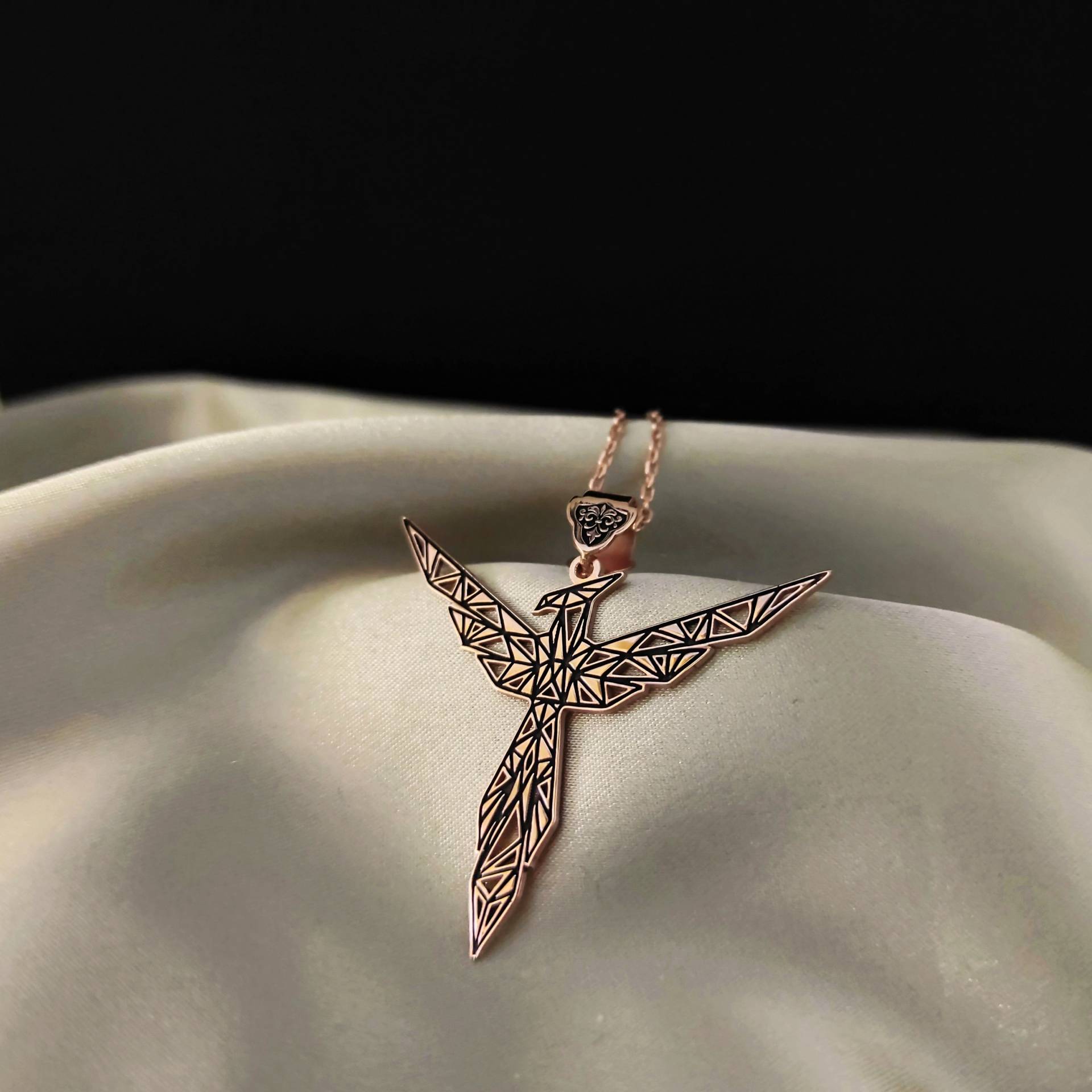 Silber Phoenix Halskette, Minimalist Anhänger, Frau Rose Überzogene Männer Unisex Mythologie Anhänger von MiniCitySilver