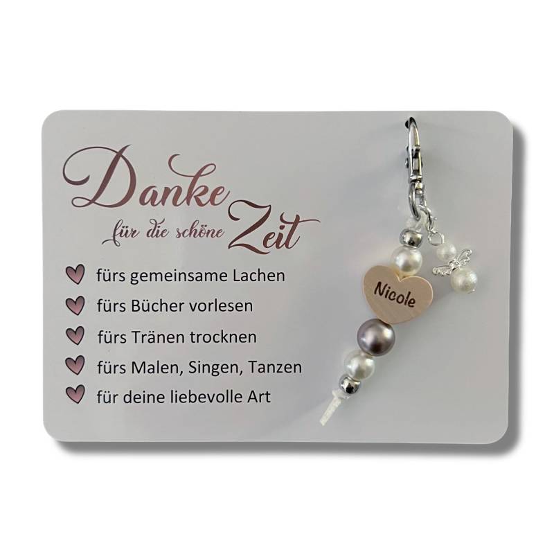 Danke Für Die Schöne Zeit Karte A6 + Schlüsselanhänger Personalisiert Perlenengel Geschenk Erzieherin Abschied Kita Tagesmutter von MiniGeschenk