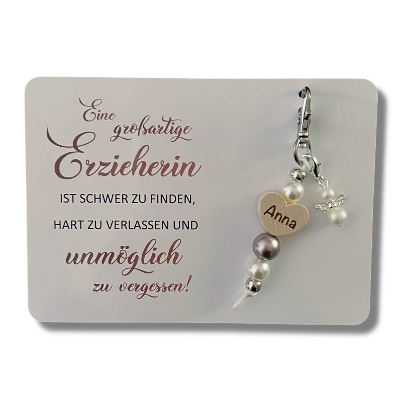 Eine Großartige Erzieherin Karte A6 + Schlüsselanhänger Personalisiert Perlenengel Geschenk Abschied Kita Tagesmutter von MiniGeschenk
