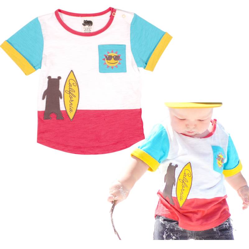 4T California Beach Kleinkind-T-Shirt Gestickte Bären-Surfbrett-Grafik von MiniJiji
