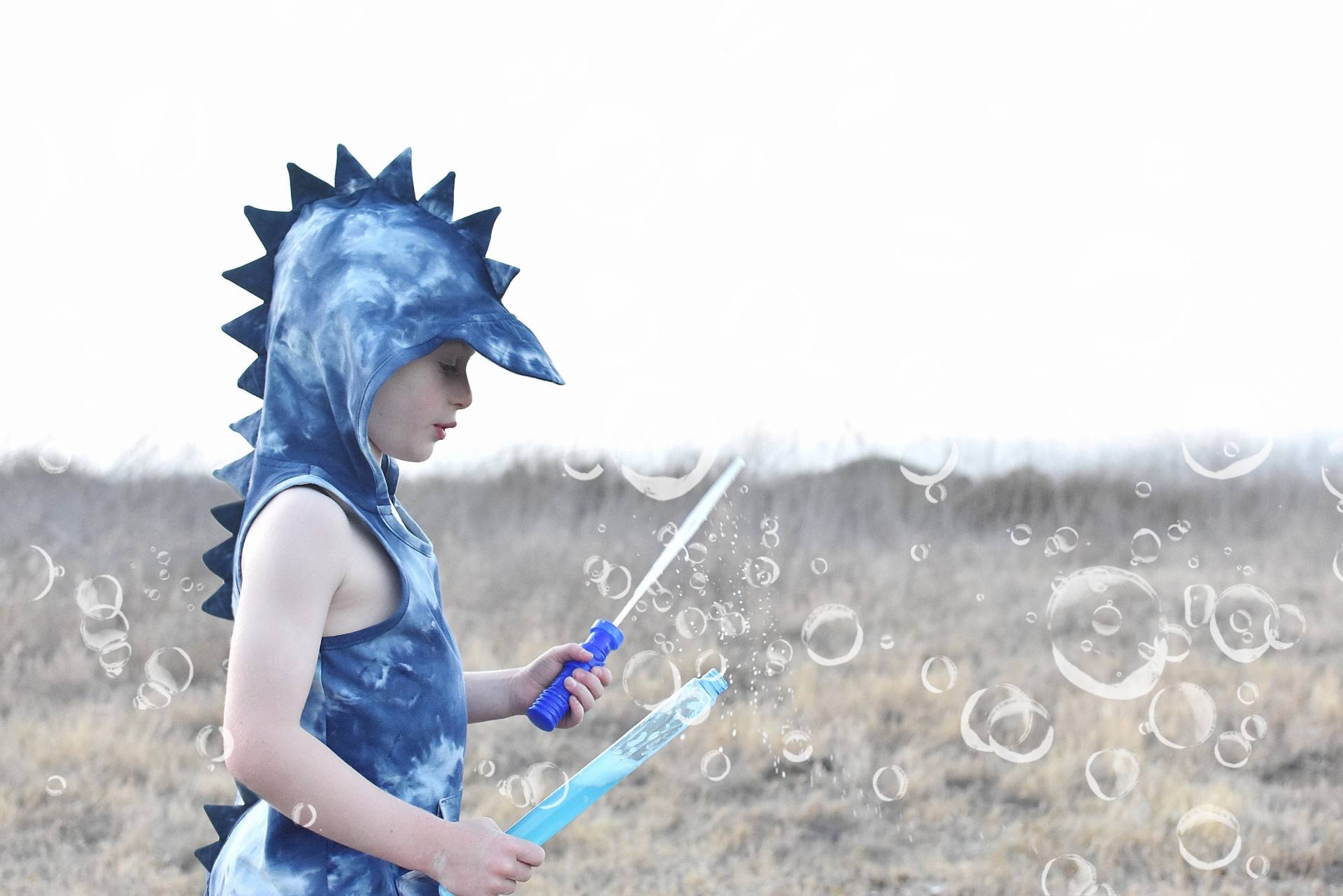 5T Blau Batik Dino Tank Top Mit Sonnenhut Haube - Geburtstag Shirt Kinder Kostüm von MiniJiji