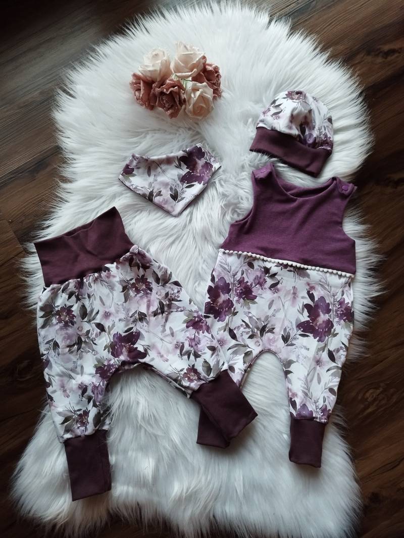 strampler Mit Teilung Babyset Blumen Aquarell Lila von MiniNaehwelt