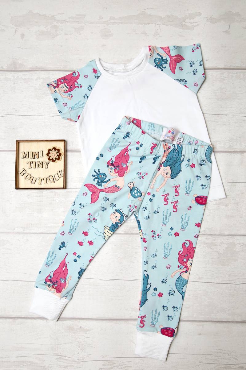 Bio Meerjungfrau Baby Kleidung Set/Leggings Und T-Shirt Bio-Baumwolle Manschetten von MiniTinyBoutique