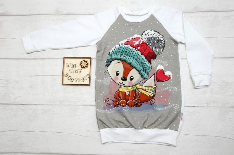 Süßes Winter Fuchs Kleid Für Mädchen, Gemütliches Langarm Mit Wintermütze, Kinder Tier Pullover Kleid, Kleinkind von MiniTinyBoutique