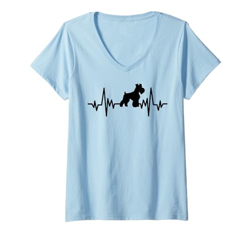 Damen Miniatur -Schnauzer -Herzschlag T-Shirt mit V-Ausschnitt Damen Miniatur -Schnauzer -Herzschlag T-Shirt mit V-Ausschnitt von Miniatur -Schnauzer Mom Tee