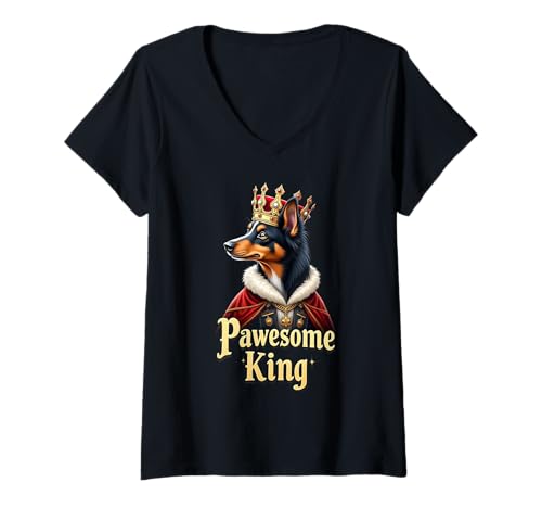 Damen Funny Pawesome Miniatur Schäferhund König Hund Mini Aussie Art T-Shirt mit V-Ausschnitt Damen Funny Pawesome Miniatur Schäferhund König Hund Mini Aussie Art T-Shirt mit V-Ausschnitt von Miniature American Shepherd Fun Designs