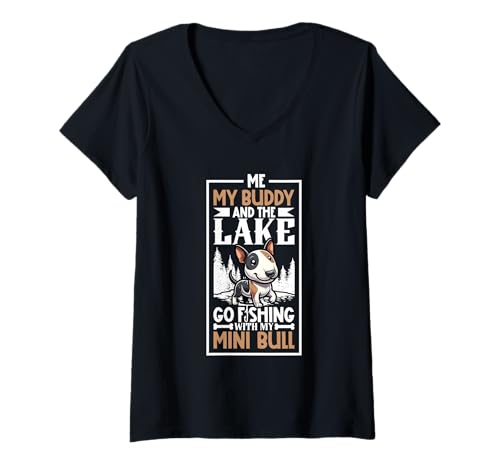 Damen Angeln und Miniature Bull Terrier T-Shirt mit V-Ausschnitt Damen Angeln und Miniature Bull Terrier T-Shirt mit V-Ausschnitt von Miniature Bull Terrier Designs