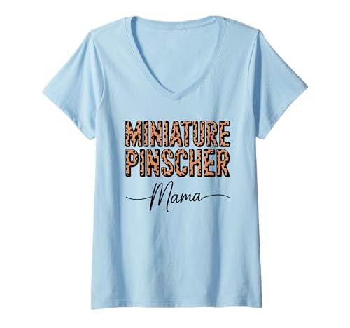 Damen Leopardenmuster Miniature Pinscher Mama T-Shirt mit V-Ausschnitt Damen Leopardenmuster Miniature Pinscher Mama T-Shirt mit V-Ausschnitt von Miniature Pinscher Dog Lover Gifts