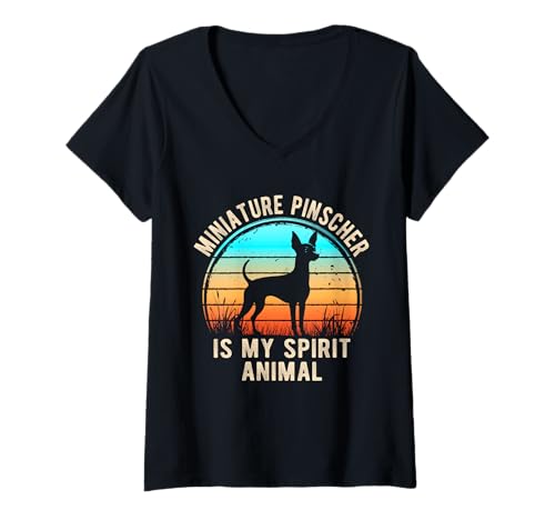 Damen Miniature Pinscher Is My Spirit Animal Zwergpinscher Hund T-Shirt mit V-Ausschnitt Damen Miniature Pinscher Is My Spirit Animal Zwergpinscher Hund T-Shirt mit V-Ausschnitt von Miniature Pinscher Spirit Animal Apparel