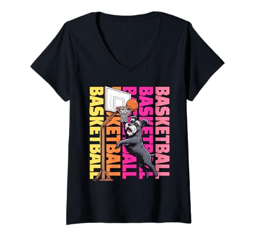 Damen Schnauzer Basketball Sport Hundeliebhaber T-Shirt mit V-Ausschnitt Damen Schnauzer Basketball Sport Hundeliebhaber T-Shirt mit V-Ausschnitt von Miniature Schnauzer Basketball Player Dog Designs