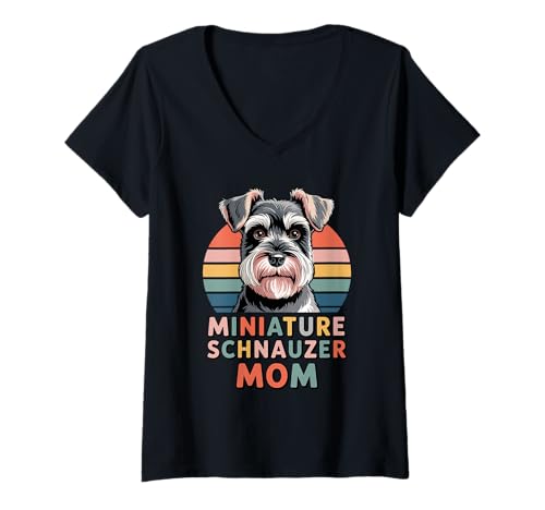 Damen Retro Miniature Schnauzer Mom T-Shirt mit V-Ausschnitt von Miniature Schnauzer Dog Lover Gifts