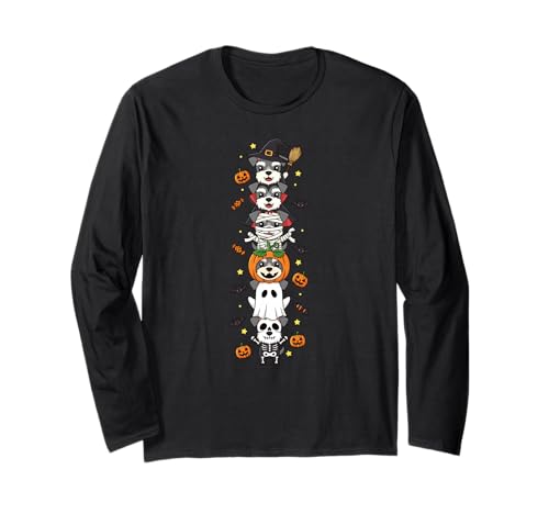 Miniatur Schnauzer Hexe Vampir Geist Halloween Kinder Herren Langarmshirt von Miniature Schnauzer Lover Halloween Skeleton Mummy