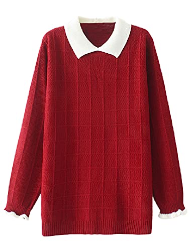 Minibee Damen Pan Kragen Strickpullover Casual Pullover Sweatshirt, Stil 1 Weinrot, X-Groß von Minibee