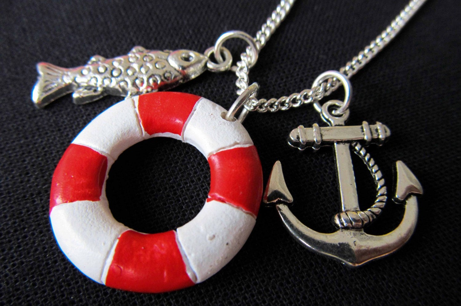3Er Set Maritim Kette Halskette Miniblings 80cm Anker Rettungsring Fisch Rot von Miniblings