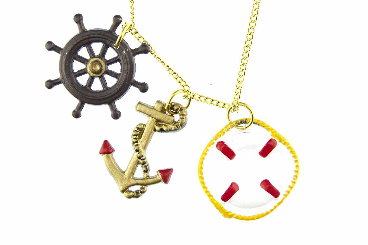 3Er Set Maritim Kette Halskette Miniblings 80cm Anker Rettungsring Steuerrad Gold von Miniblings